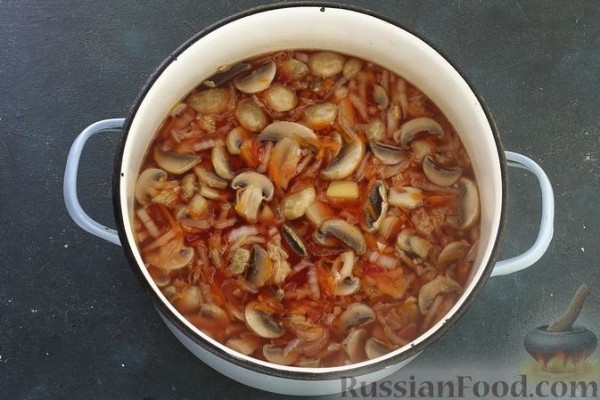 Постный борщ с пекинской капустой и грибами