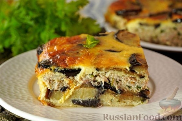 Запеканка из баклажанов с куриным фаршем и брынзой