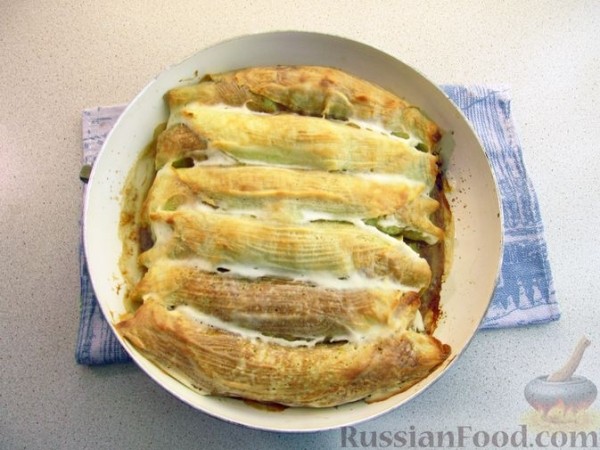 Рулетики из кабачковых блинов с мясным фаршем (в духовке)