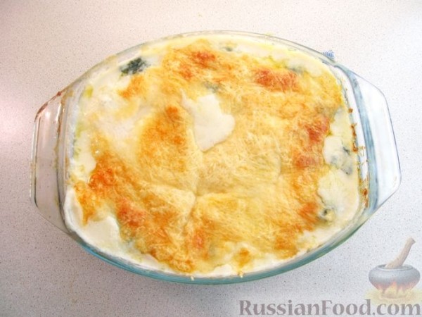 Макароны, запечённые со шпинатом в соусе бешамель