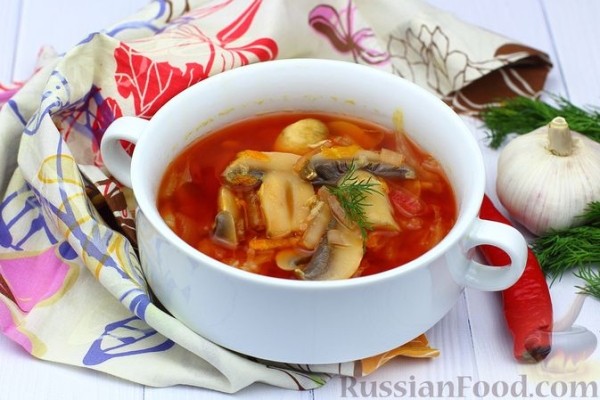 Постный борщ с пекинской капустой и грибами
