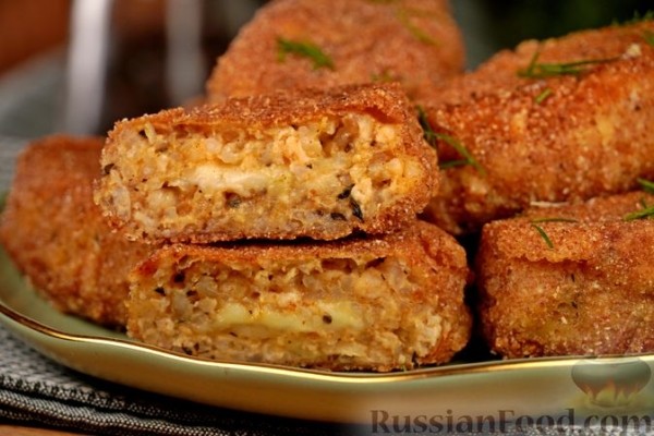Рисовые зразы с фаршем и сырной начинкой