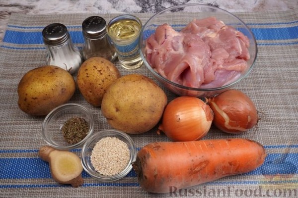 Курица, запечённая с картофелем и имбирём (в пакете)