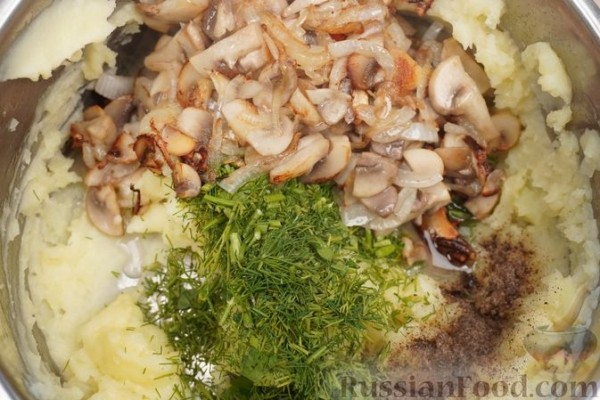 Бездрожжевые пирожки с картофелем, грибами и зеленью (в духовке)