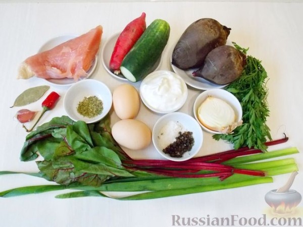 Свекольник со свекольной ботвой и индейкой