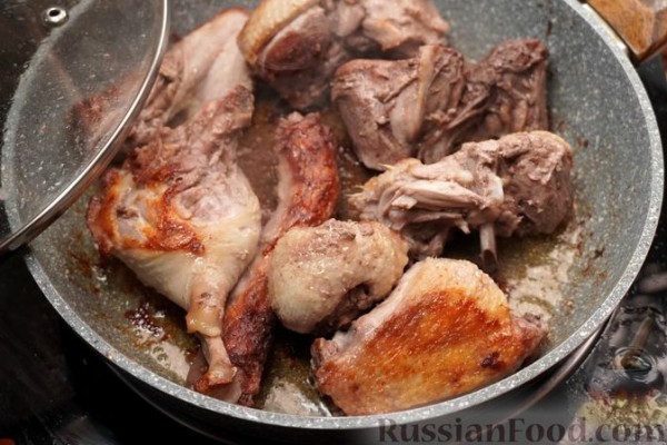 Утка, томлённая в сидре, с яблоками, клюквой и пряными травами