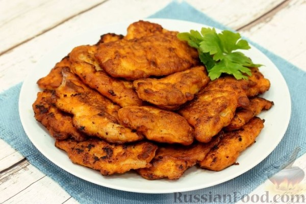 Отбивные из куриного филе в томатном кляре
