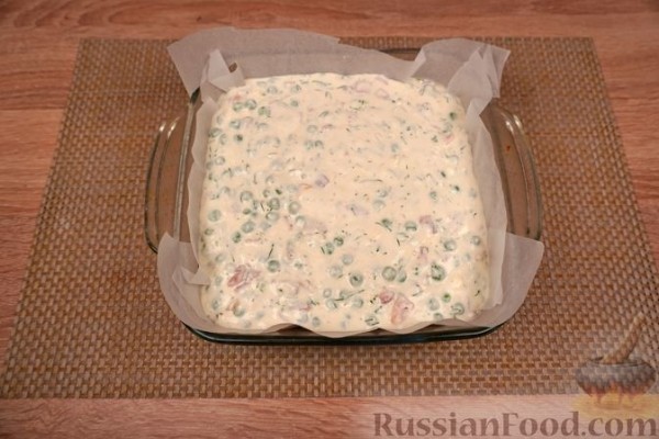 Клафути с зелёным горошком и беконом