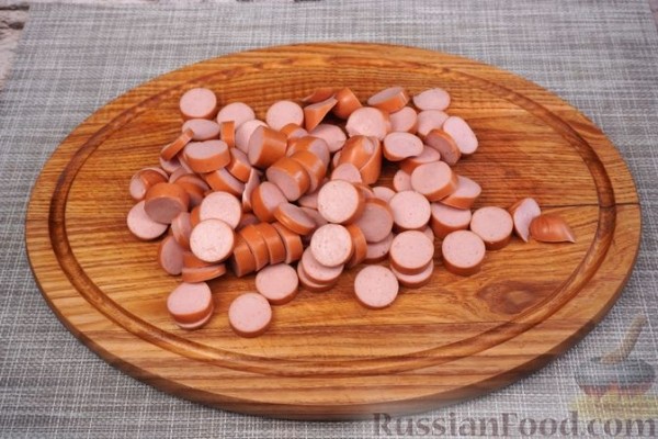 Лазанья с сосисками и шампиньонами