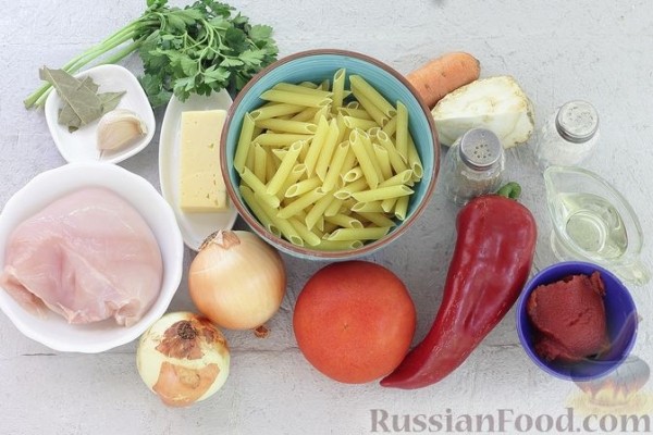 Запеканка из макарон с курицей и овощами