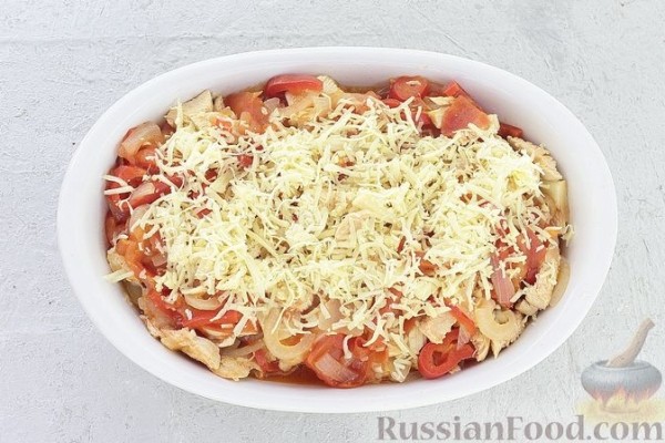 Запеканка из макарон с курицей и овощами