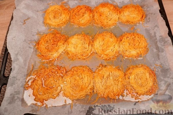Гнёзда из теста кадаиф с фундучным пралине