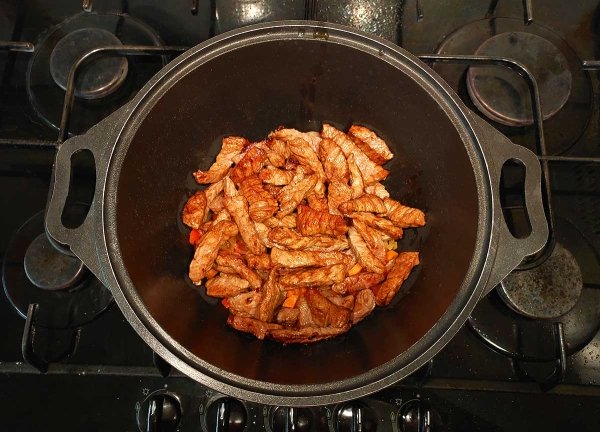 Говядина в сметанном соусе с овощами