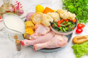 Курица в кефире с овощами Курица в кефире с овощами